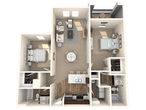 Floor plan for 2 beds, 2 baths, 1170 sqft